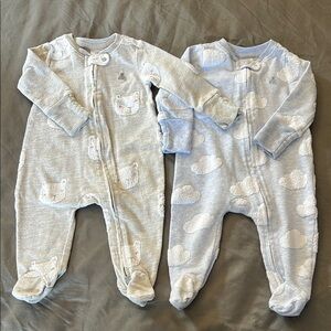 Cozy Gray and Blue Baby Footie set